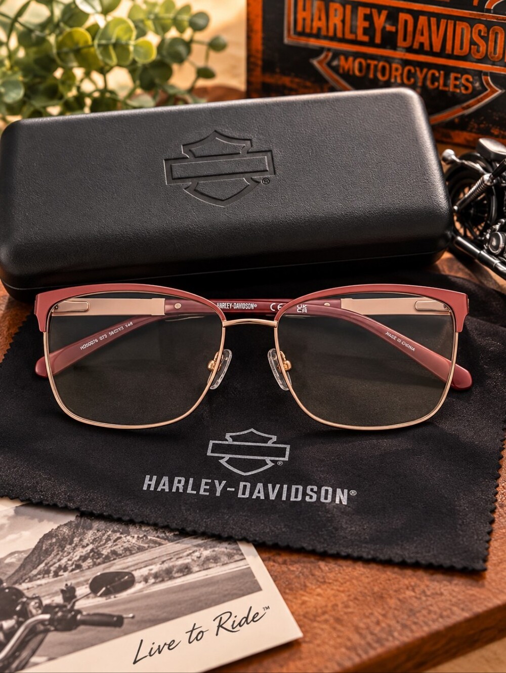 Harley-Davidson HD50076 073 Eyeglasses 56-15-140 Pink Gold RX Frames NEW